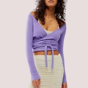 Anthropologie Free People Cashmere Balletcore Wrap Sweater Medium Purple Violet